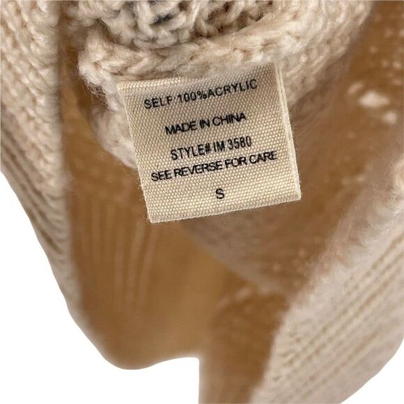 Cream Boxy Cropped Braided Tassel Sweater Chunky Knit Womens Size S Relaxed Fit - Picture 6 of 6